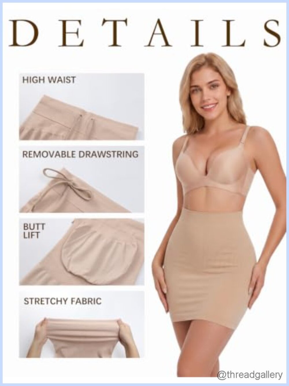 Half Slip Above Knee Nylon Spandex Shapewear Tummy Control Slip Skirt - Picture 4 of 6